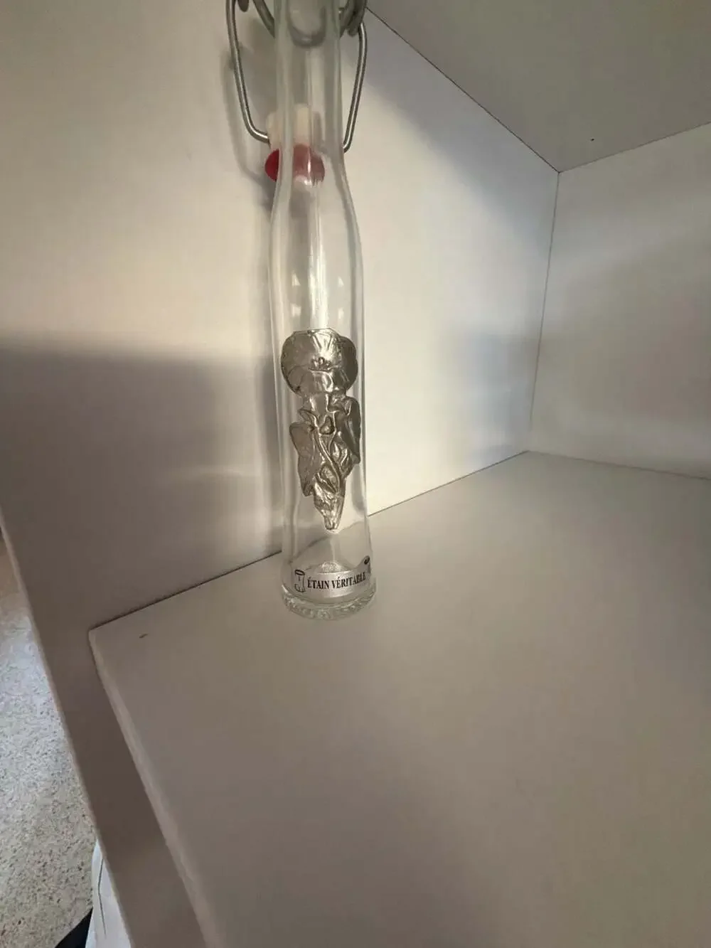 Vintage Etain Véritable Pewter Motif Swing-Top Glass Liquor Bottle